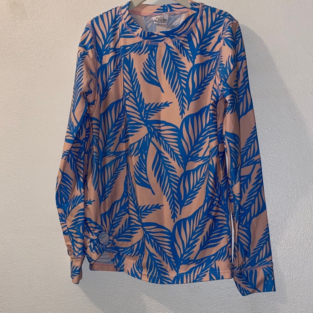 Shade critters, girls, size 10 swim shirt with Blue Leaf Print